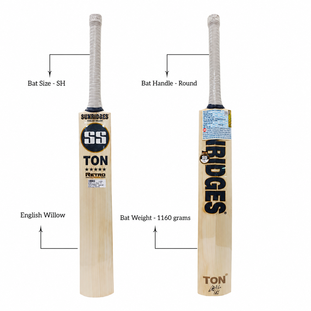 Retro Classic English Willow Cricket Bat | Grade 2 Premium Willow | Concave Edges, Wide Play Area | Cover Included