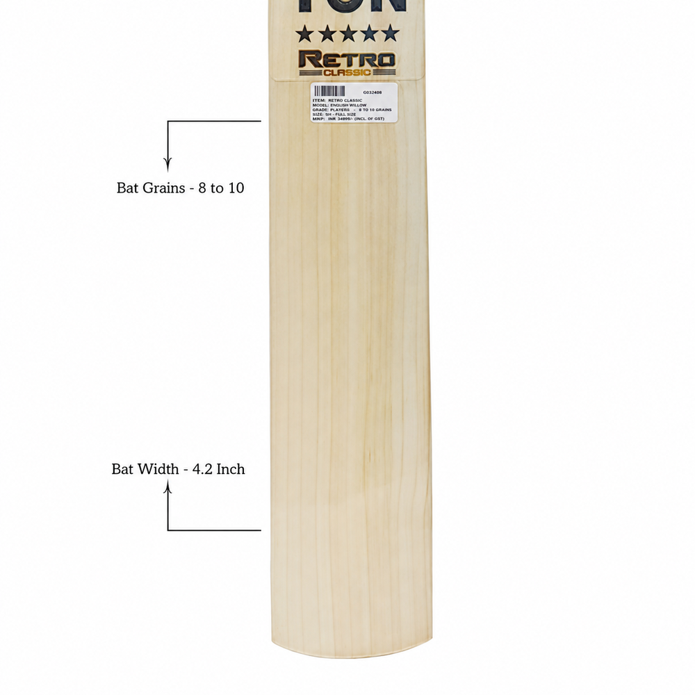 Retro Classic English Willow Cricket Bat | Grade 2 Premium Willow | Concave Edges, Wide Play Area | Cover Included