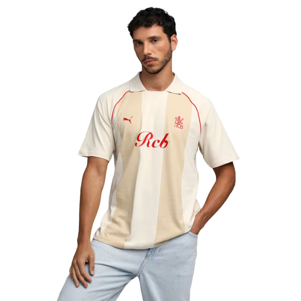 PUMA x RCB Striper Polo II Polo T-Shirt for Men | Classic Collar with Button Placket, Knitted Fabric & Official RCB Branding - Best Price online Prokicksports.com