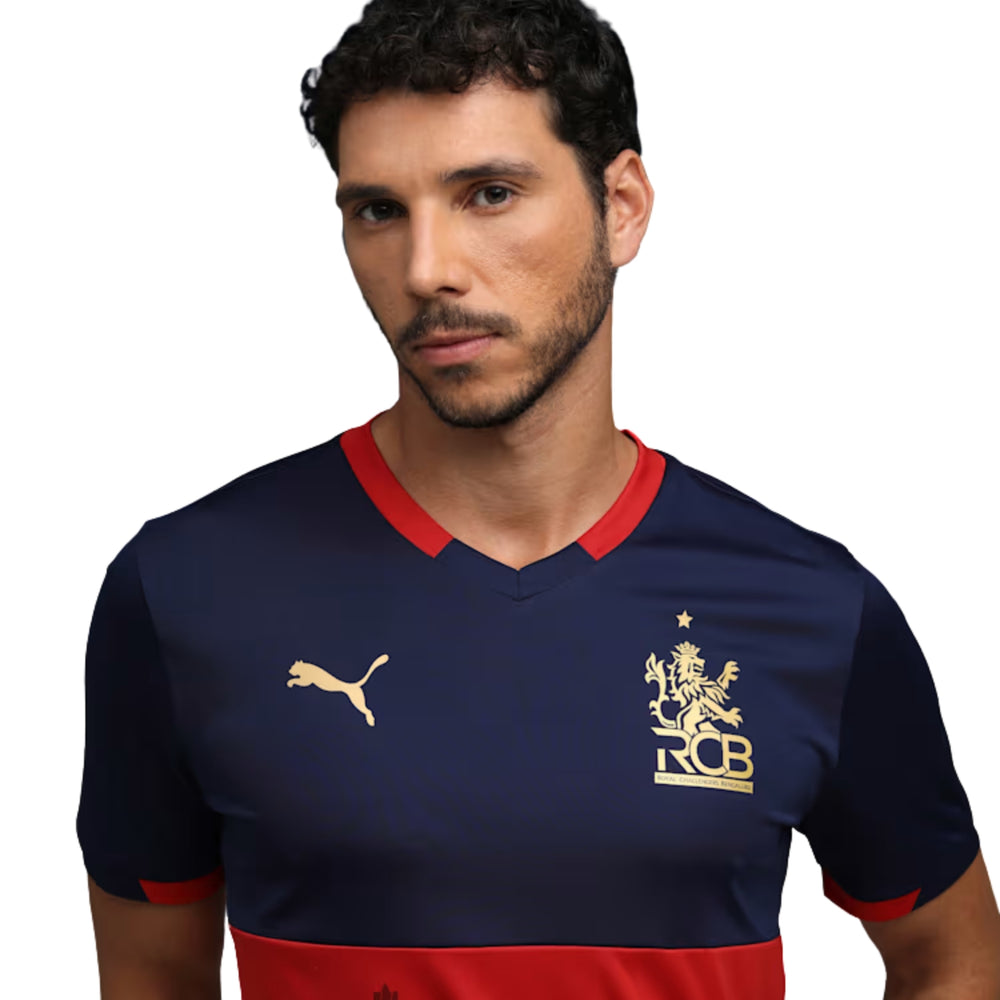 PUMA RCB Takedown Tee 2026 V-Neck T-Shirt for Men | Lightweight Polyester Fabric with dryCELL Technology & Official RCB Branding for Fan Wear - Best Price online Prokicksports.com