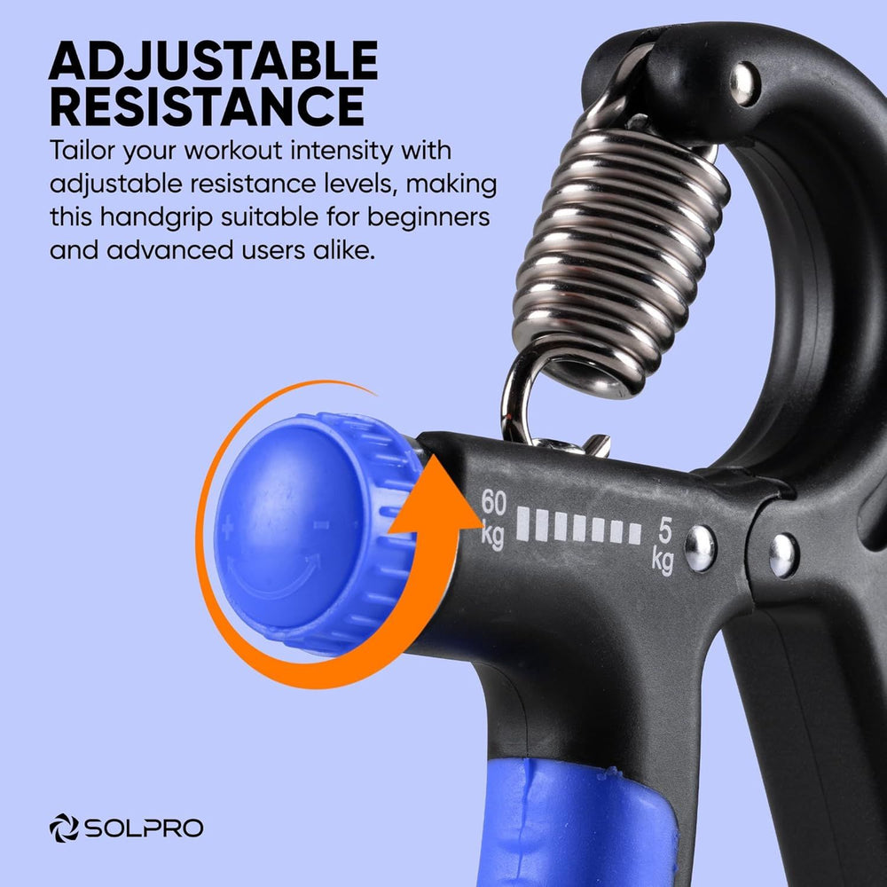 Solpro SHG-046 FirmFlex Adjustable Hand Grip Strengthener – 5-60kg Resistance, Ergonomic Grip, Forearm & Finger Strengthener with Mechanical Counter, Home Gym Rehab - Best Price online Prokicksports.com