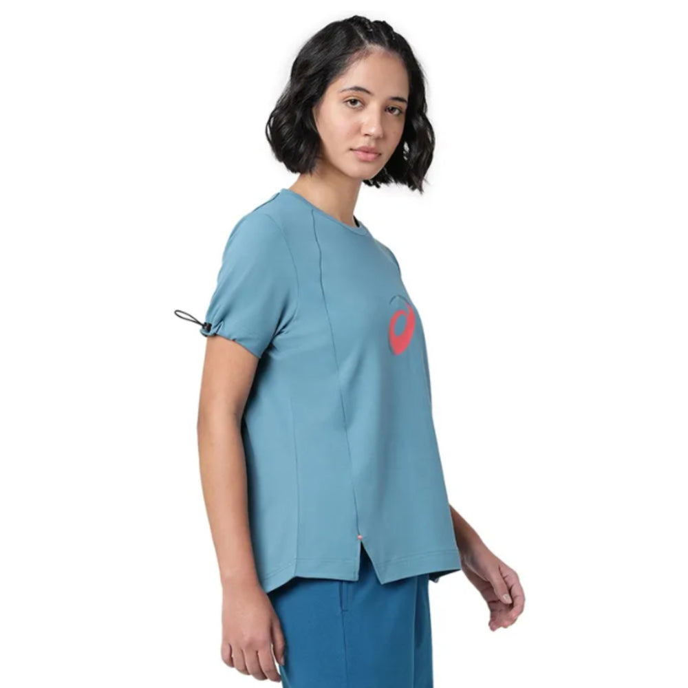 ASICS Drawstring Sleeve SS Top for Women | Round Neck Sports T-Shirt - Best Price online Prokicksports.com