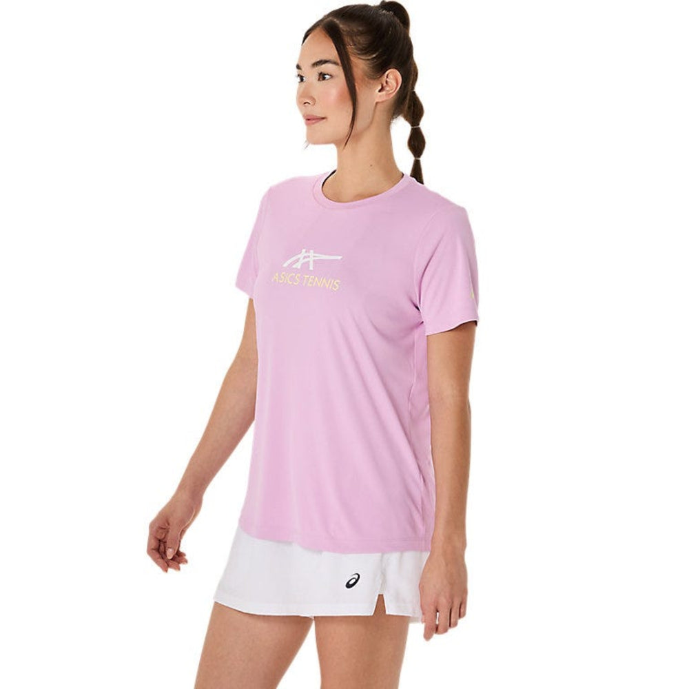 ASICS Women Court Tennis Graphic Tee | Lightweight Breathable Polyester T-Shirt with Moisture-Wicking Comfort & Tennis-Inspired Graphic Design - Best Price online Prokicksports.com