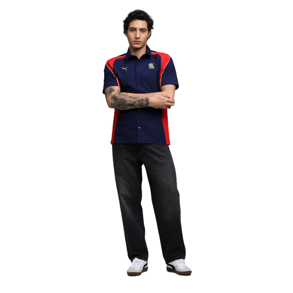 PUMA x RCB Woven Polo T-Shirt for Men | Premium Woven Fabric with Classic Collar, Button Placket & Official RCB Branding for Smart Casual Style - Best Price online Prokicksports.com