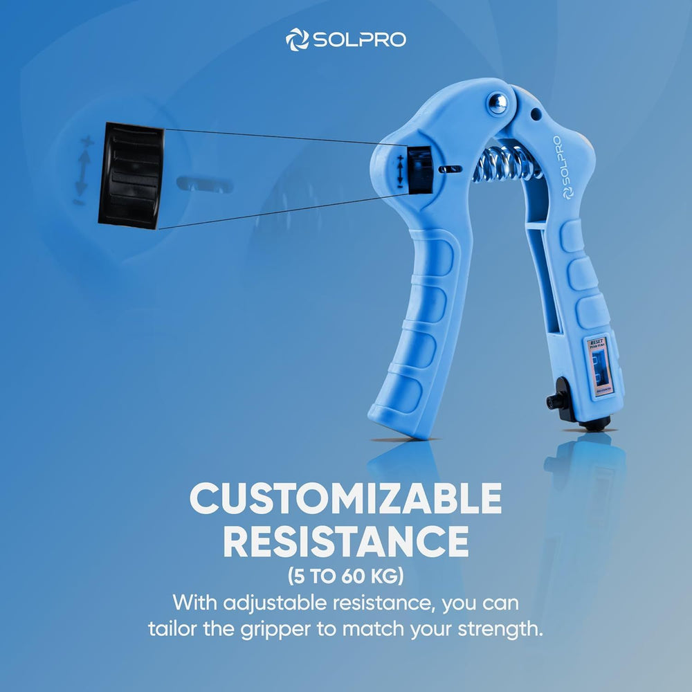 Solpro SHX-052 Grippax Adjustable Hand Grip Strengthener – 5-60kg Resistance, Mechanical Counter, Forearm, Wrist & Finger Exerciser for Men & Women, Home/Gym/Rehab Workouts - Best Price online Prokicksports.com