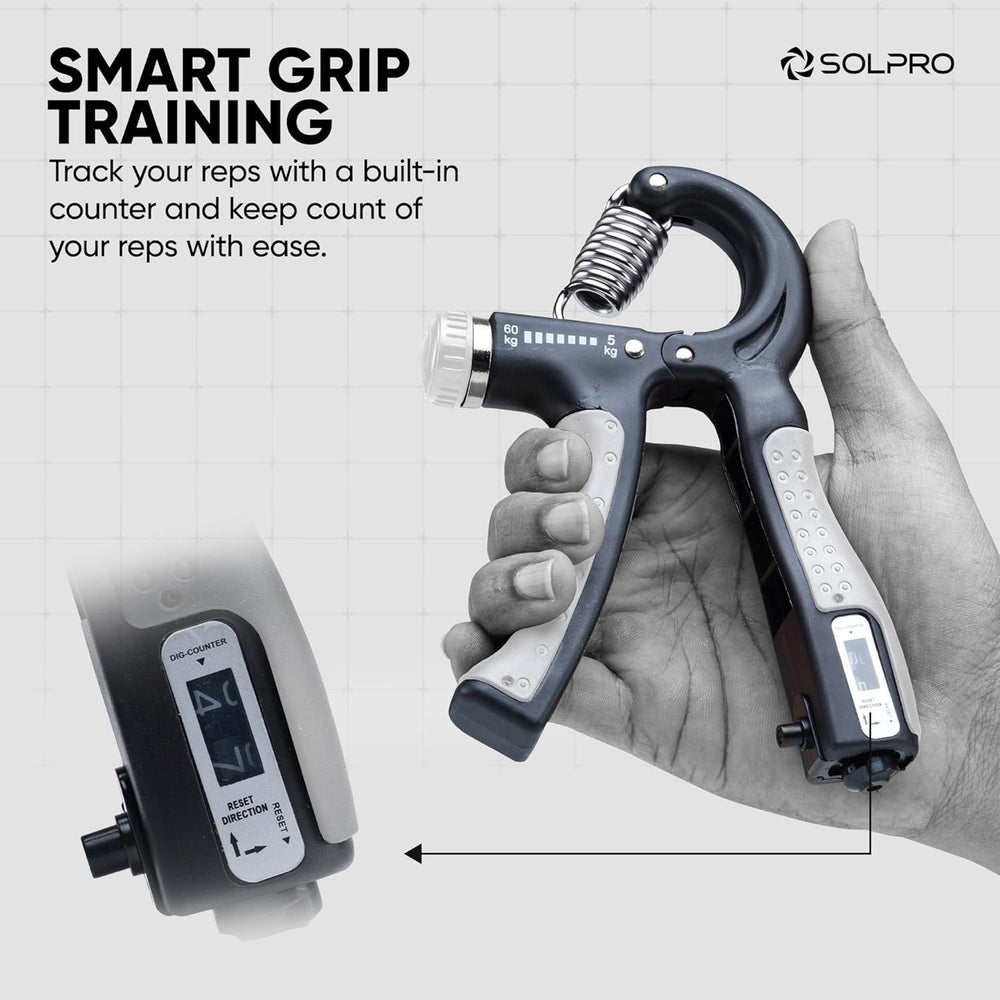 Solpro SHG-046 Velgrip Adjustable Hand Grip Strengthener – 5-60kg Resistance, Mechanical Counter, Forearm & Finger Exerciser for Men & Women, Home & Gym Use - Best Price online Prokicksports.com