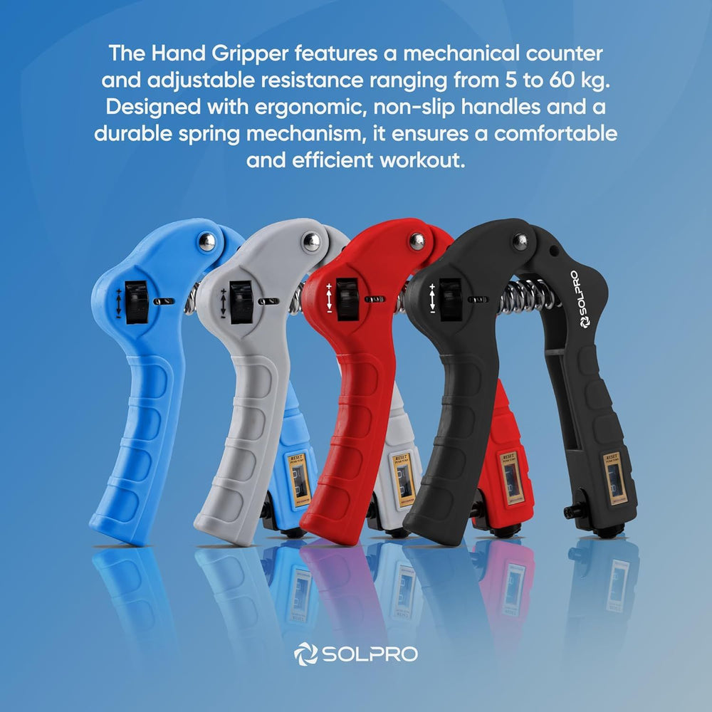 Solpro SHX-052 Grippax Adjustable Hand Grip Strengthener – 5-60kg Resistance, Mechanical Counter, Forearm, Wrist & Finger Exerciser for Men & Women, Home/Gym/Rehab Workouts - Best Price online Prokicksports.com