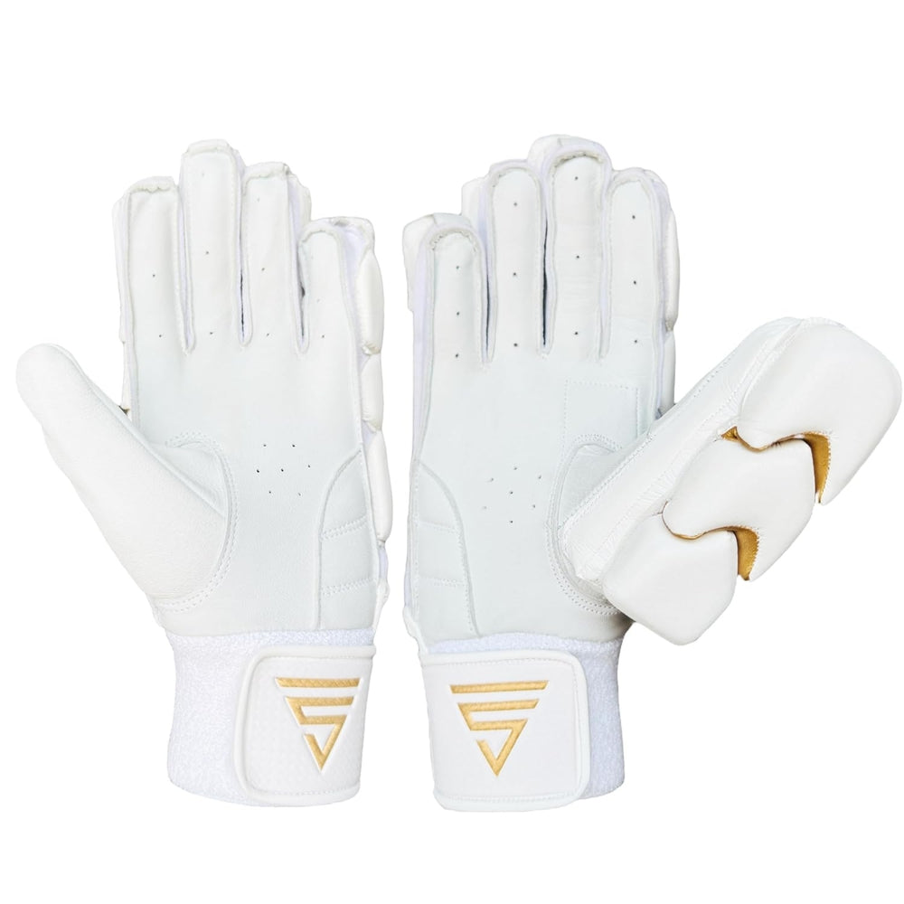 Versant OG Right Hand Batting Gloves – Adult White/Gold (Cut Finger Shock Absorber Protection with Sheep Leather Palm) - Best Price online Prokicksports.com