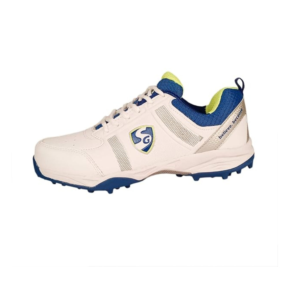 SG Club 4.0 Rubber Spikes Cricket Shoes Rubber – White/Royal Blue/Lime | Durable Grip with Comfort Support for Turf & Hard Ground - Best Price online Prokicksports.com