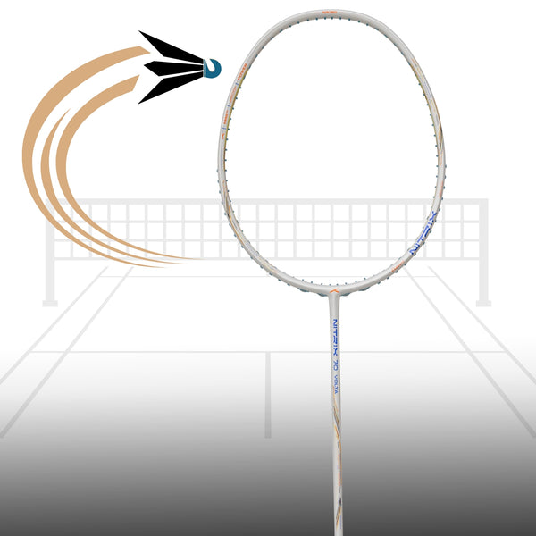 HUNDRED Nitrix 70 Volta Unstrung Badminton Racquet, White/Copper | M46X Carbon Fibre Frame with Vaporshaft 6.1mm | Professional Attack Series