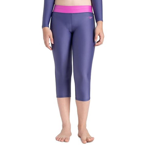 SPEEDO SWIM CONTRAST CAPRI, HAPUNA BLUE/NEON VIOLET | Chlorine-Resistant Fabric with UPF Protection & Performance Fit