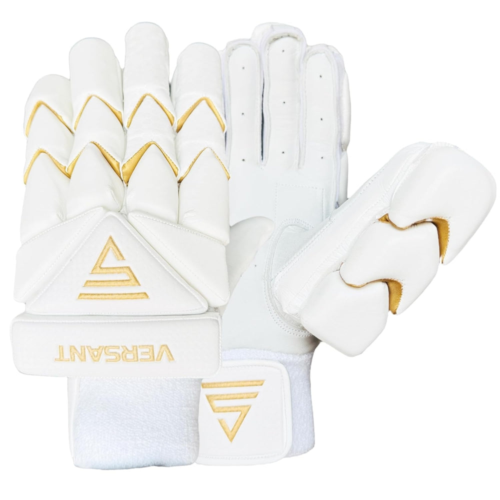 Versant OG Right Hand Batting Gloves – Adult White/Gold (Cut Finger Shock Absorber Protection with Sheep Leather Palm) - Best Price online Prokicksports.com