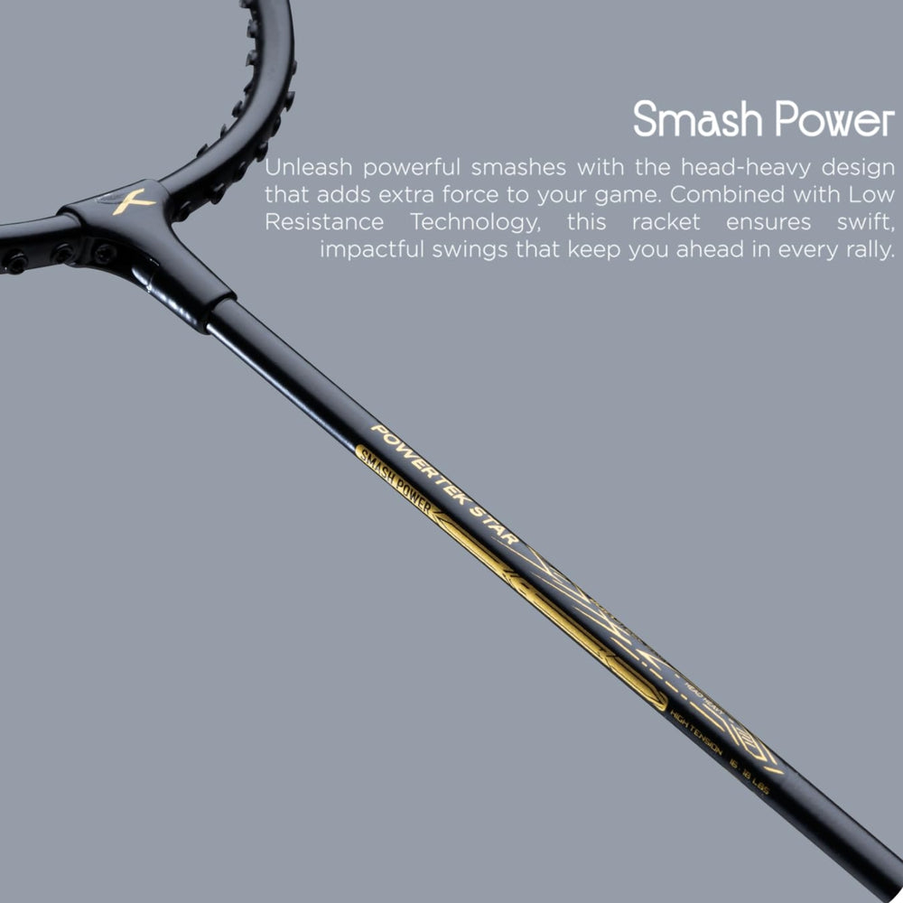 Hundred Powertek Star Strung Badminton Set (Pack of 2 Racquets) | Lightweight Aluminium Frame with Pre-Strung Strings, Full Cover & Shuttlecock Combo for Beginners - Best Price online Prokicksports.com