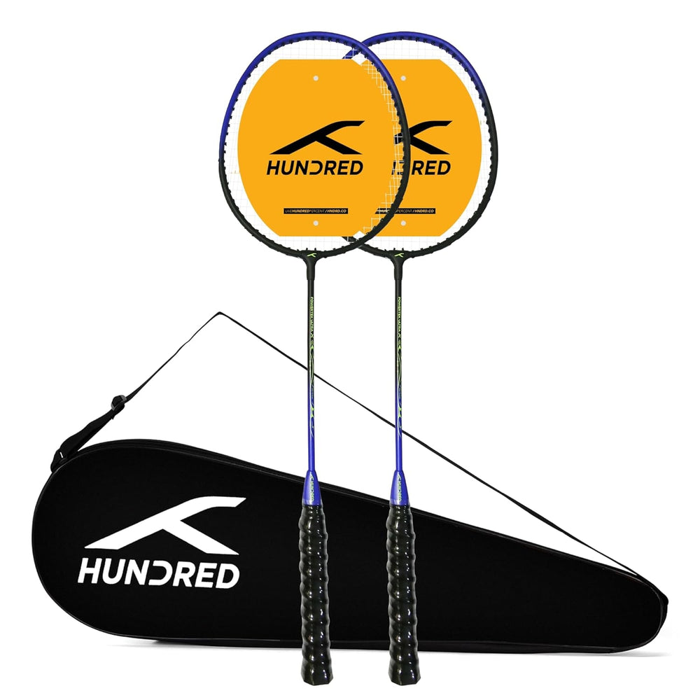 Hundred Powertek Ultra X Strung Badminton Set (2 Racquets) | Lightweight Aluminium Frame with Head-Heavy Balance, Full Cover | Beginner Friendly Combo Kit - Best Price online Prokicksports.com