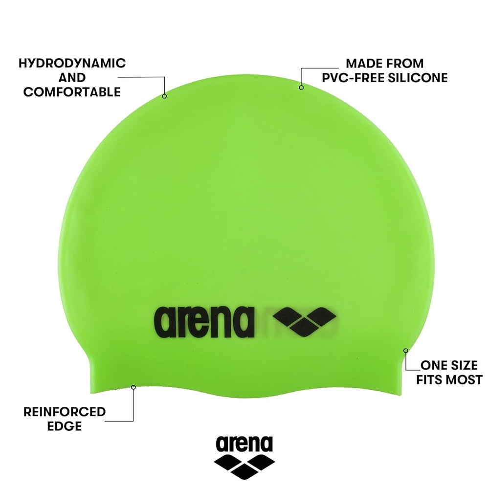 Arena Classic Silicone Swim Cap (AU) – Acid Lime/Black, Durable Stretchable Swimming Cap for Training & Competition - Best Price online Prokicksports.com