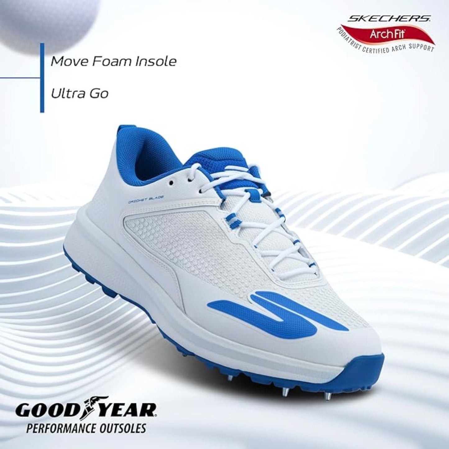 Skechers Cricket Elite Men’s Metal Spike Shoes – White/Light Blue | Pro-Level Cricket Shoes with Superior Traction & Comfort - Best Price online Prokicksports.com
