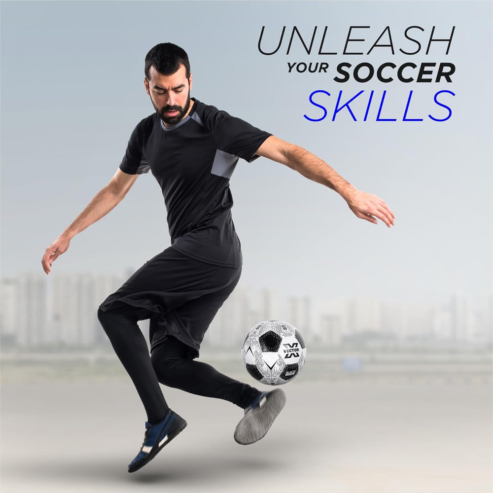 Vector X 32 Panel Black & White Rubberized Hand Stitched Indoor/Outdoor Football with Latex Bladder, Black/White, Size 5, Suitable for Match and Training for Adults 15+ Years - Best Price online Prokicksports.com