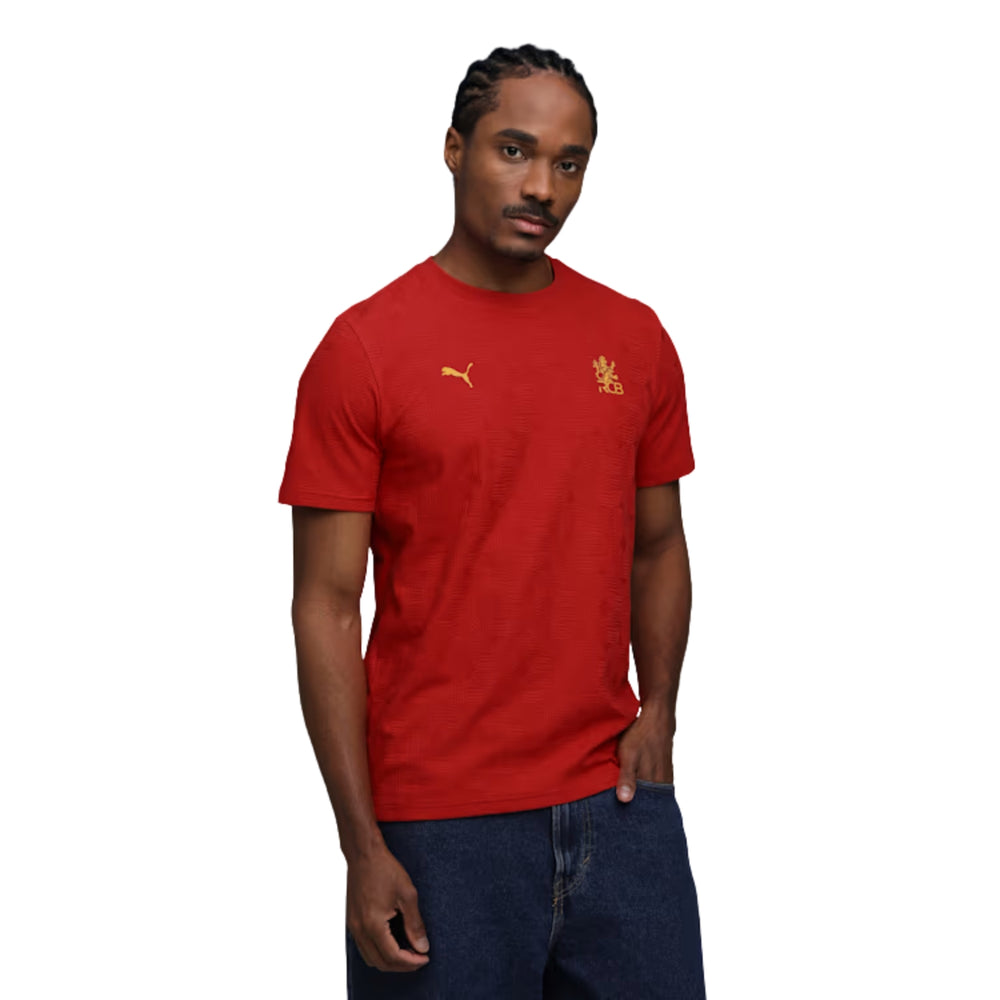 PUMA x RCB Jacquard Tee Round Neck T-Shirt for Men | Premium Jacquard Fabric with dryCELL Technology, Official RCB Branding & Regular Fit - Best Price online Prokicksports.com