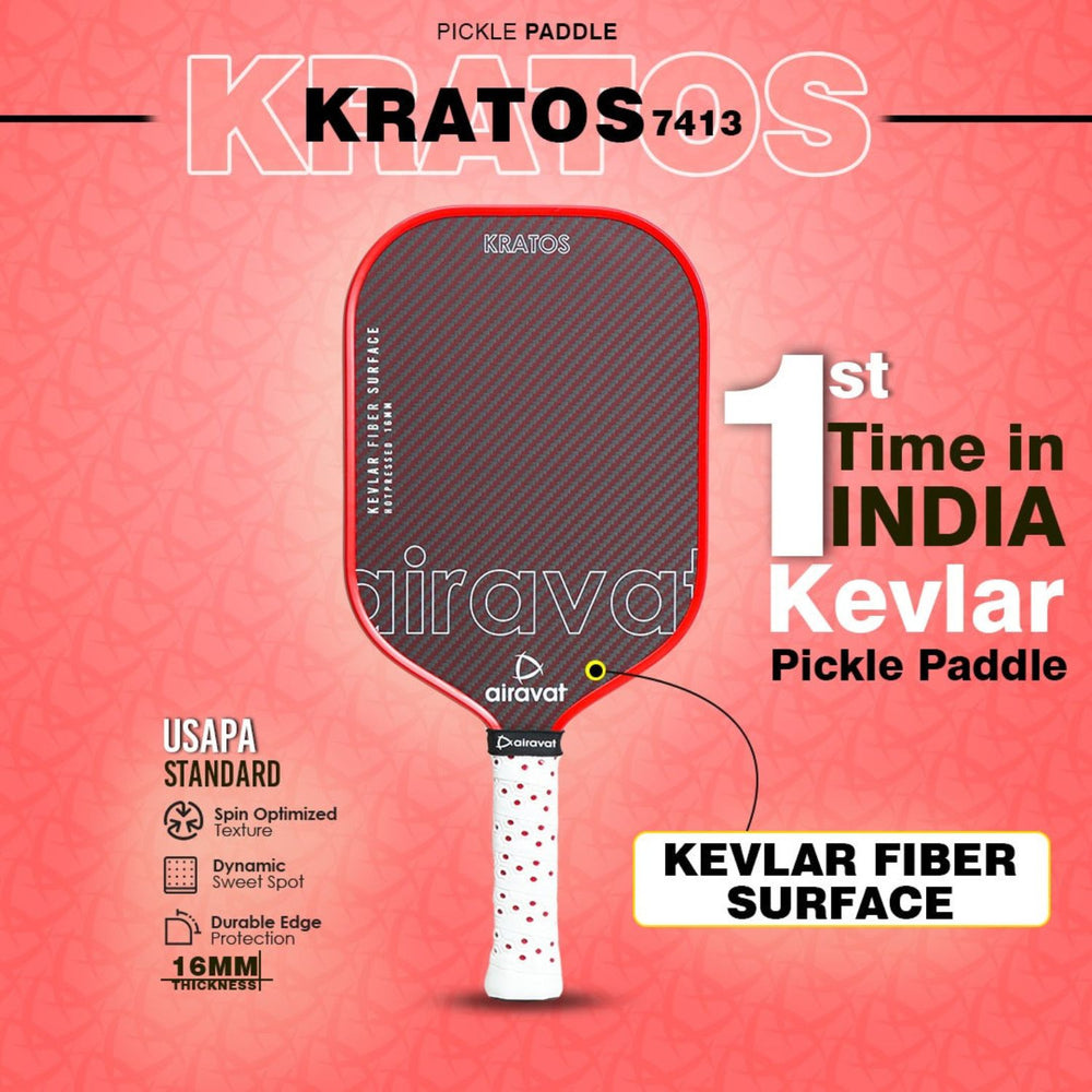 Airavat Kratos 7413 Pickleball Paddle | Power-Oriented Design | Carbon Fiber Face | Polymer Core | USAPA Approved | Lightweight | Bold Red Finish - Best Price online Prokicksports.com