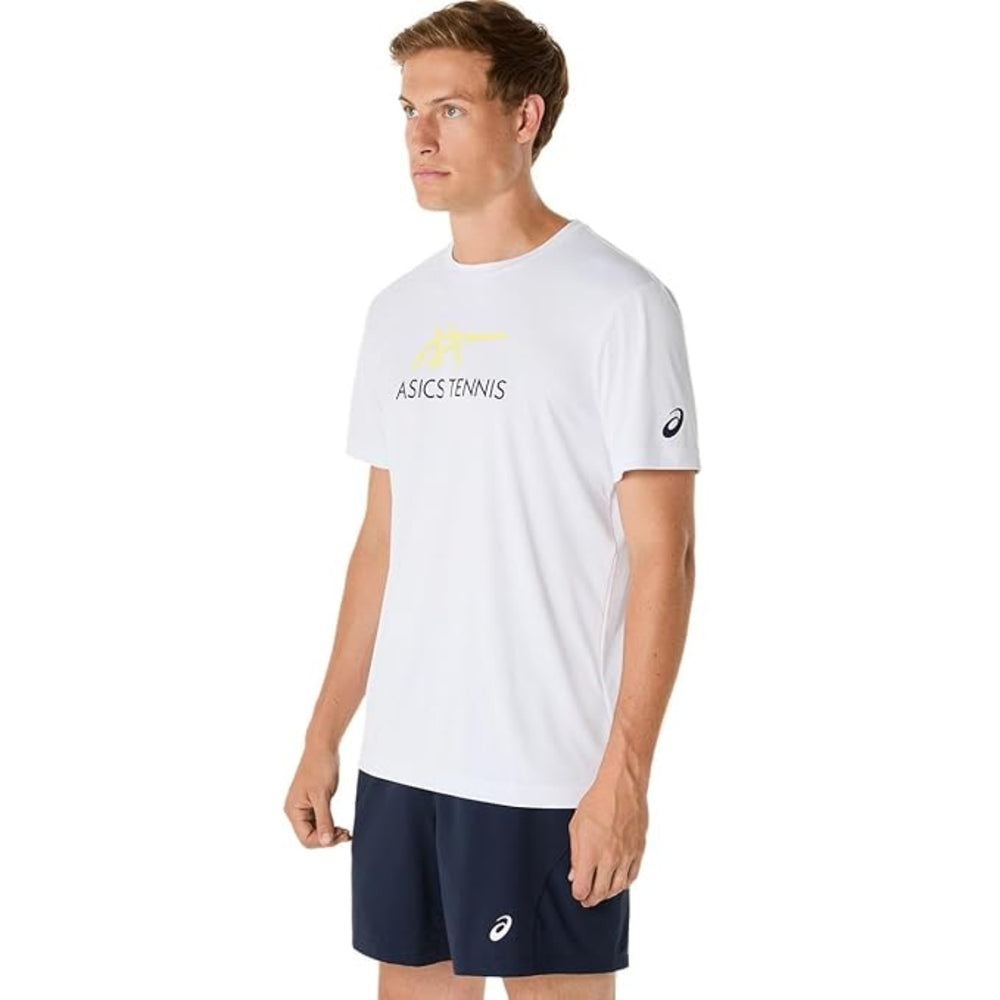 ASICS Men Court Graphic Tee Roundneck T-Shirt for Men – Brilliant White/Huddle Yellow | Breathable Sports Graphic Tee - Best Price online Prokicksports.com