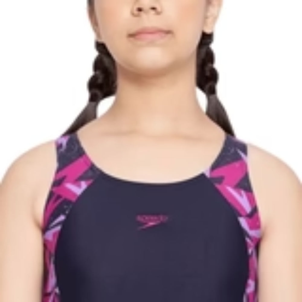 Speedo JF Hyp Boom Sp MSBK Legsuit, True Navy/Berry/Miami | Girls Full-Length Swimsuit with Chlorine Resistance & Stretch Fit - Best Price online Prokicksports.com