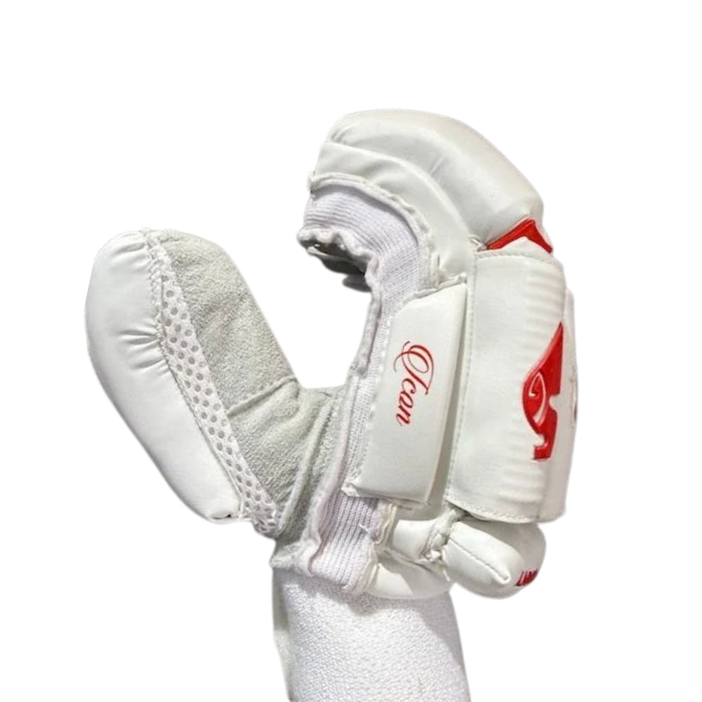 SG Sunny Tonny Icon Right Hand Batting Gloves, White/Red | Premium Leather Palm with High-Density Foam Protection & Pre-Curved Finger Design - Best Price online Prokicksports.com