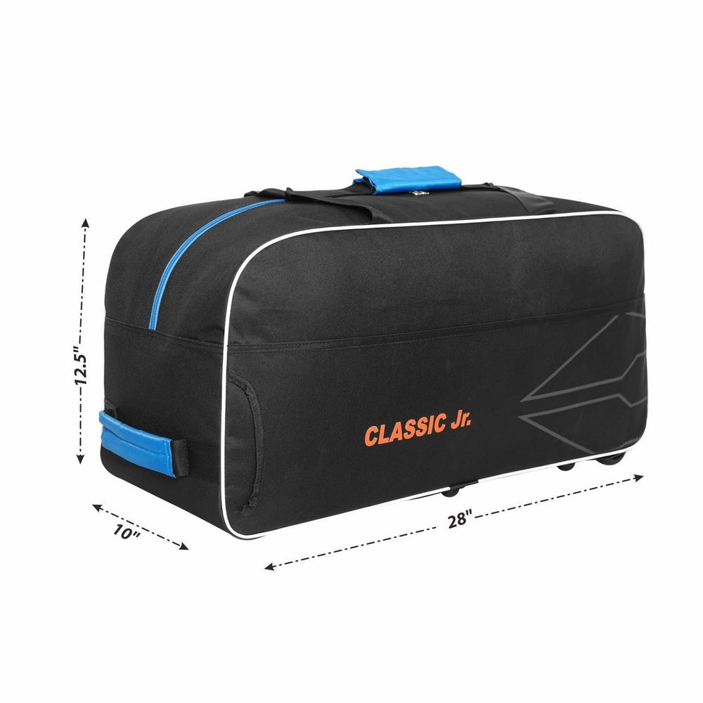 DSC Classic JR Cricket Kit Bag with Wheelie – Black/Blue, Junior Wheelie Cricket Gear Bag with Durable Fabric & Spacious Storage - Best Price online Prokicksports.com