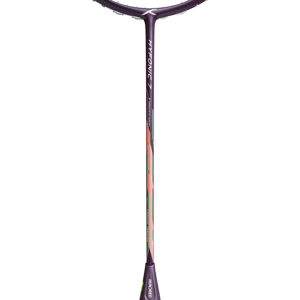 Hundred Hyfonic 7 Unstrung Badminton Racquet – Purple/Green (4U) | Precision Control with Dual Aerodynamic Frame & HyperWeave Carbon - Best Price online Prokicksports.com