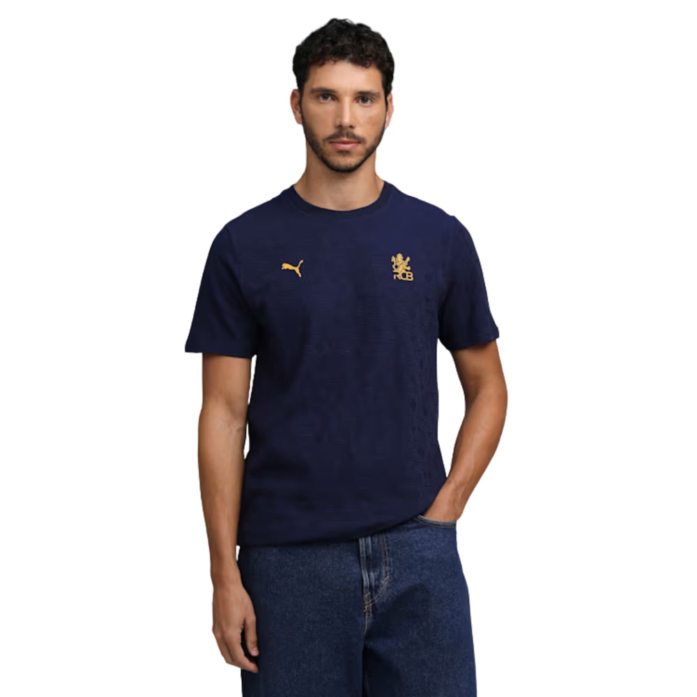 PUMA x RCB Jacquard Tee Round Neck T-Shirt for Men | Premium Jacquard Fabric with dryCELL Technology, Official RCB Branding & Regular Fit - Best Price online Prokicksports.com