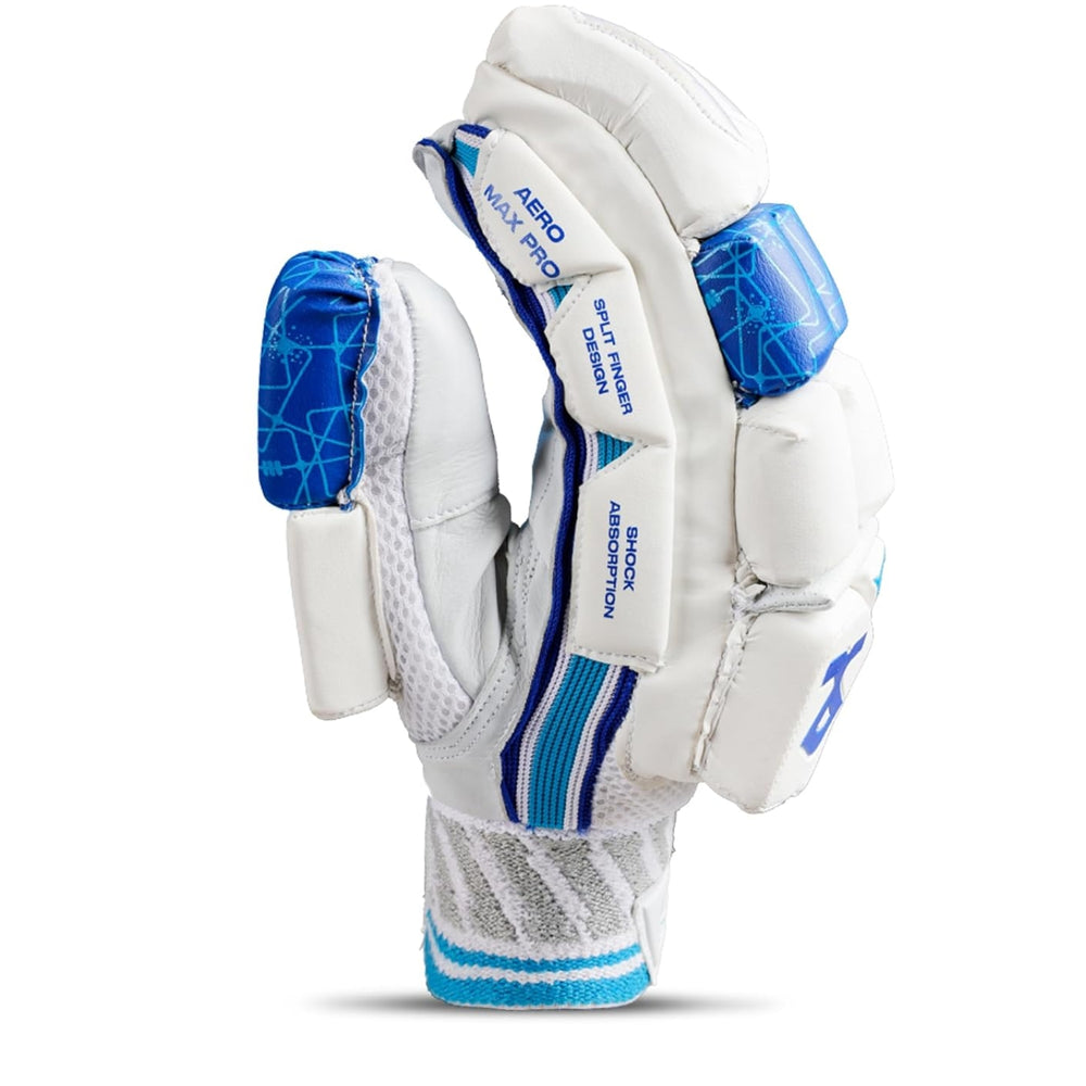 Shrey Chroma Right Hand Batting Gloves, White/Royal Blue | Premium Leather Palm with Multi-Layer Foam Protection & Cut-Finger Flex Design - Best Price online Prokicksports.com