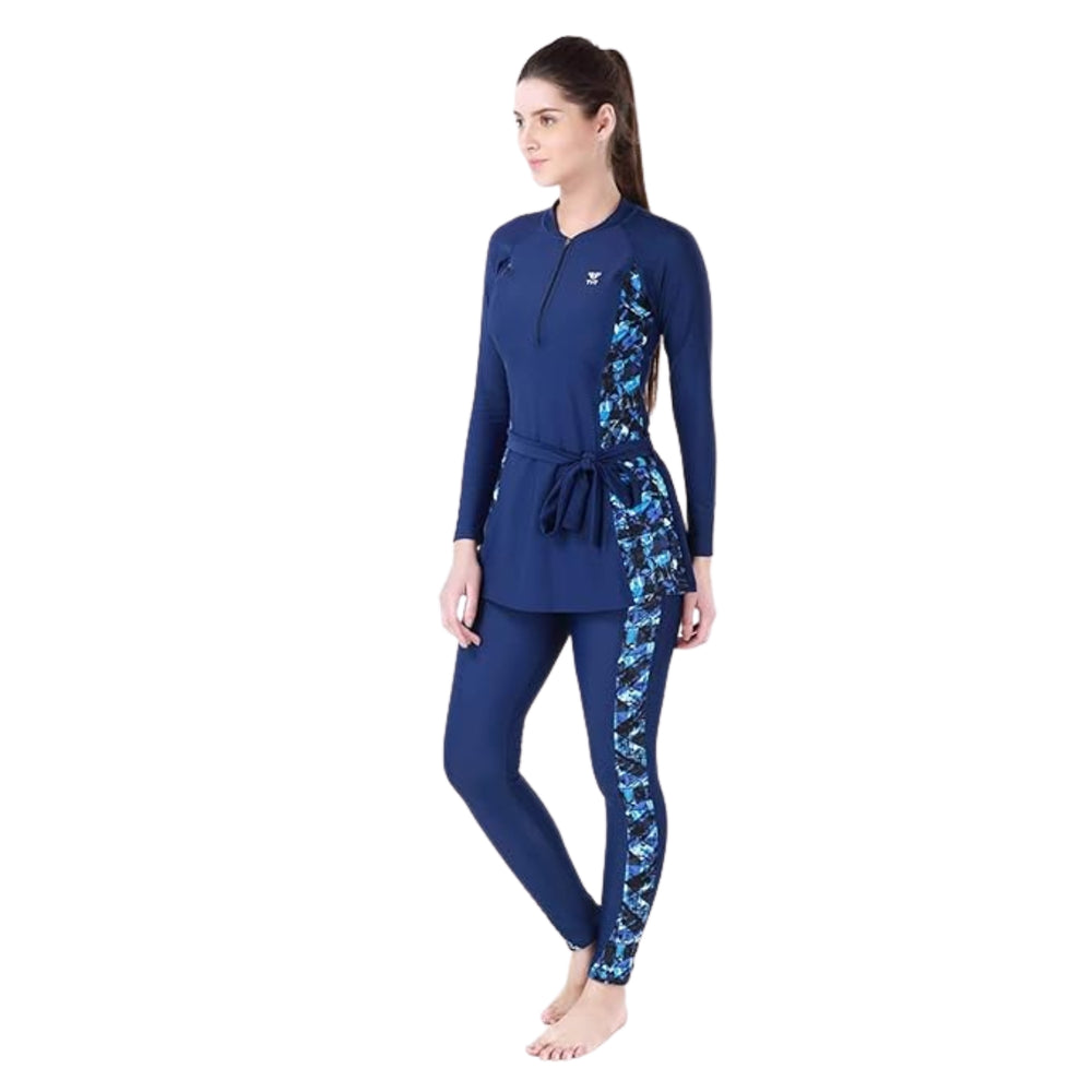 TYR Women’s Swimming Fullsuit Legsuit, Chlorine Resistant Fabric, Training Swimwear with Knee-Length Coverage – H.Navy/Blue/Black - Best Price online Prokicksports.com