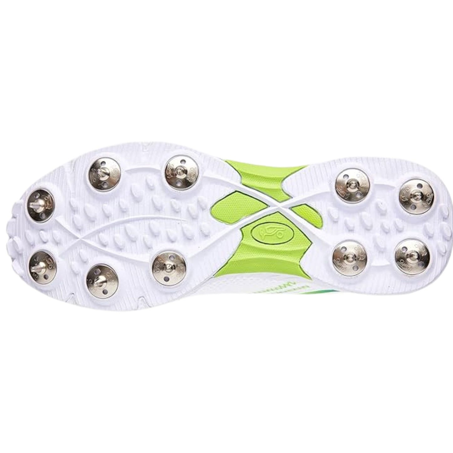 Kookaburra Pro 2.0 Spike Cricket Shoes | 10 Replaceable Metal Spikes | Breathable Mesh Upper | Lightweight EVA Midsole | White/Lime - Best Price online Prokicksports.com
