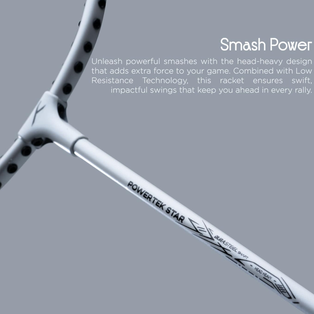 Hundred Powertek Star Strung Badminton Set (Pack of 2 Racquets) | Lightweight Aluminium Frame with Pre-Strung Strings, Full Cover & Shuttlecock Combo for Beginners - Best Price online Prokicksports.com