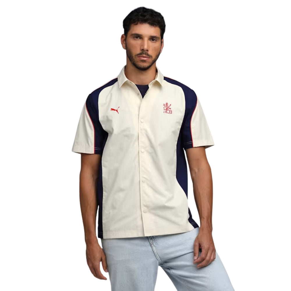 PUMA x RCB Woven Polo T-Shirt for Men | Premium Woven Fabric with Classic Collar, Button Placket & Official RCB Branding for Smart Casual Style - Best Price online Prokicksports.com