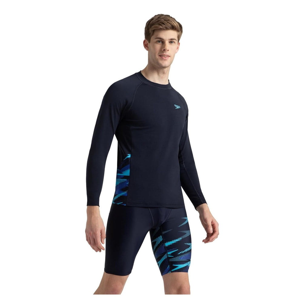 Speedo AM Performance Printed Swimactive Long Sleeve Suntop – Men UV Protection Swim Top, Quick Dry Stretch Rashguard, True Navy Blue/Cobalt Pop - Best Price online Prokicksports.com