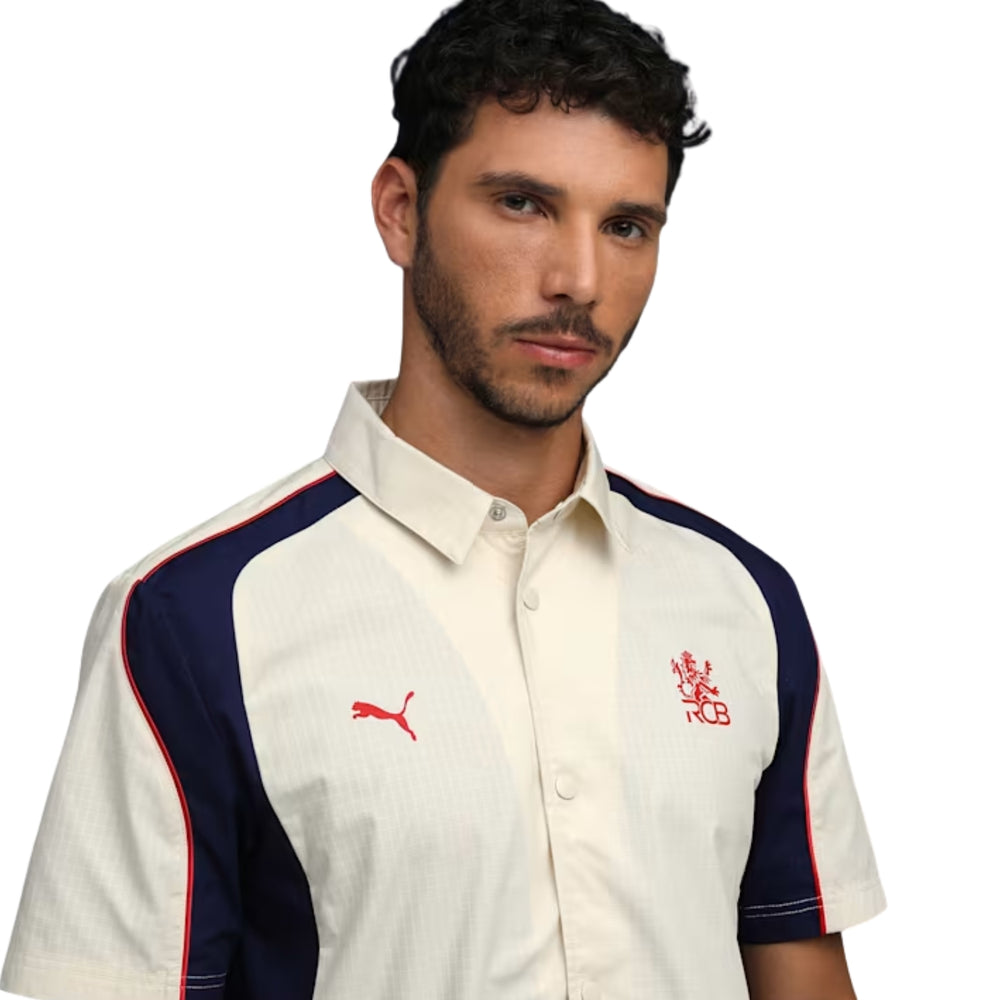 PUMA x RCB Woven Polo T-Shirt for Men | Premium Woven Fabric with Classic Collar, Button Placket & Official RCB Branding for Smart Casual Style - Best Price online Prokicksports.com