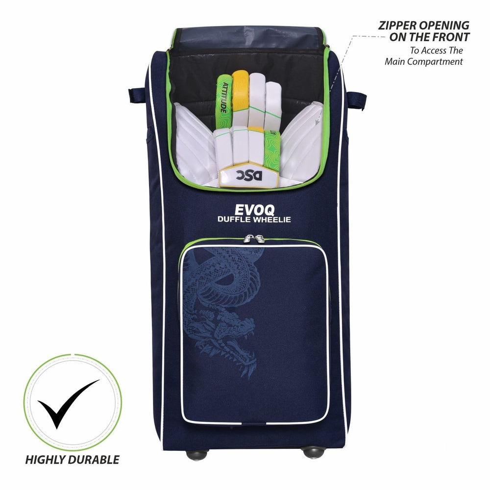 DSC EVOQ Duffle Cricket Kit Bag with Wheelie – Navy/F Yellow, Premium Wheelie Duffle Cricket Gear Bag with Large Capacity & Durable Fabric - Best Price online Prokicksports.com