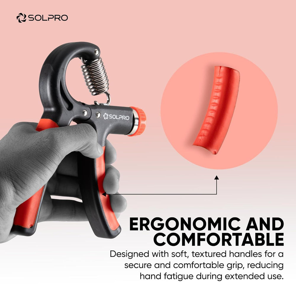 Solpro SHG-046 FirmFlex Adjustable Hand Grip Strengthener – 5-60kg Resistance, Ergonomic Grip, Forearm & Finger Strengthener with Mechanical Counter, Home Gym Rehab - Best Price online Prokicksports.com