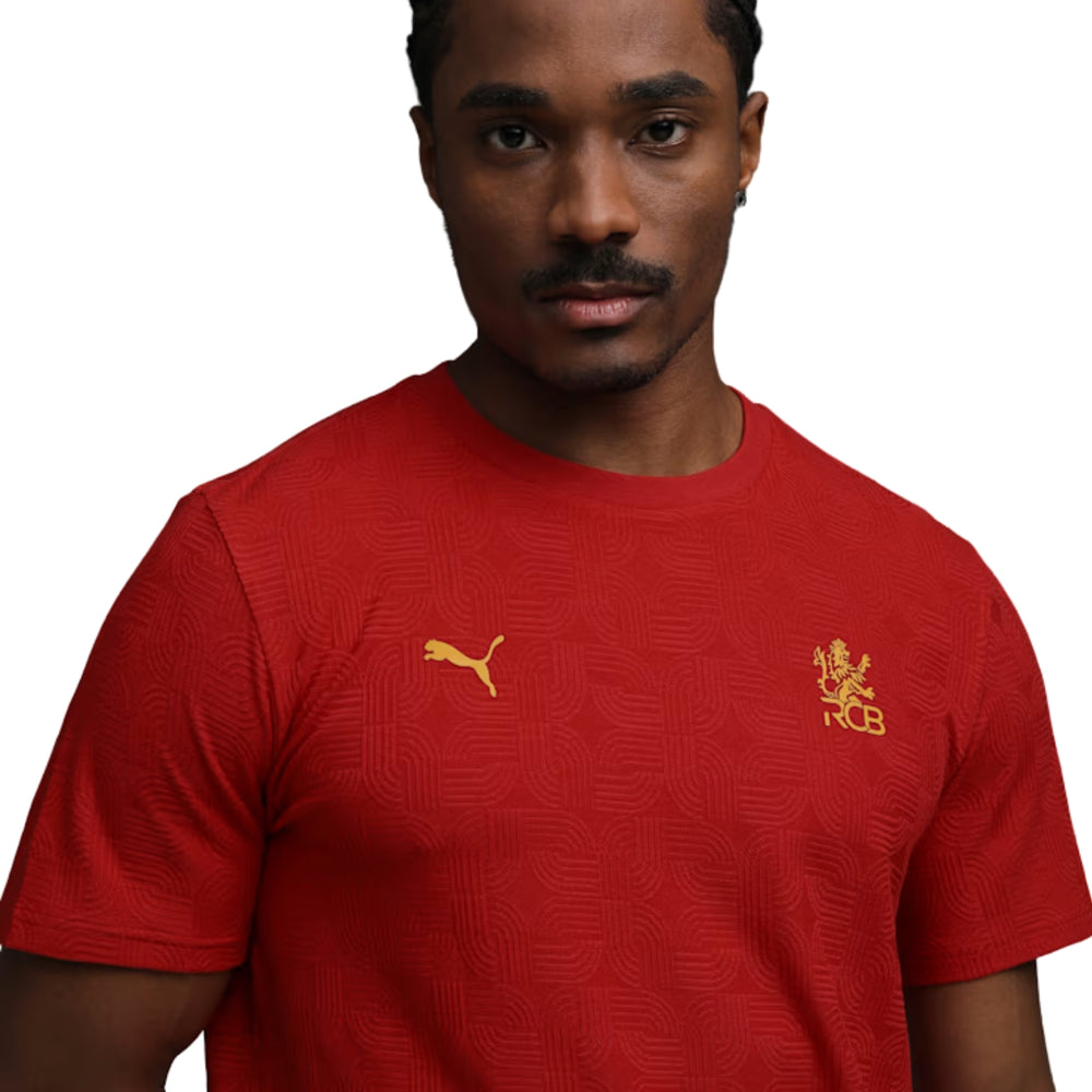 PUMA x RCB Jacquard Tee Round Neck T-Shirt for Men | Premium Jacquard Fabric with dryCELL Technology, Official RCB Branding & Regular Fit - Best Price online Prokicksports.com