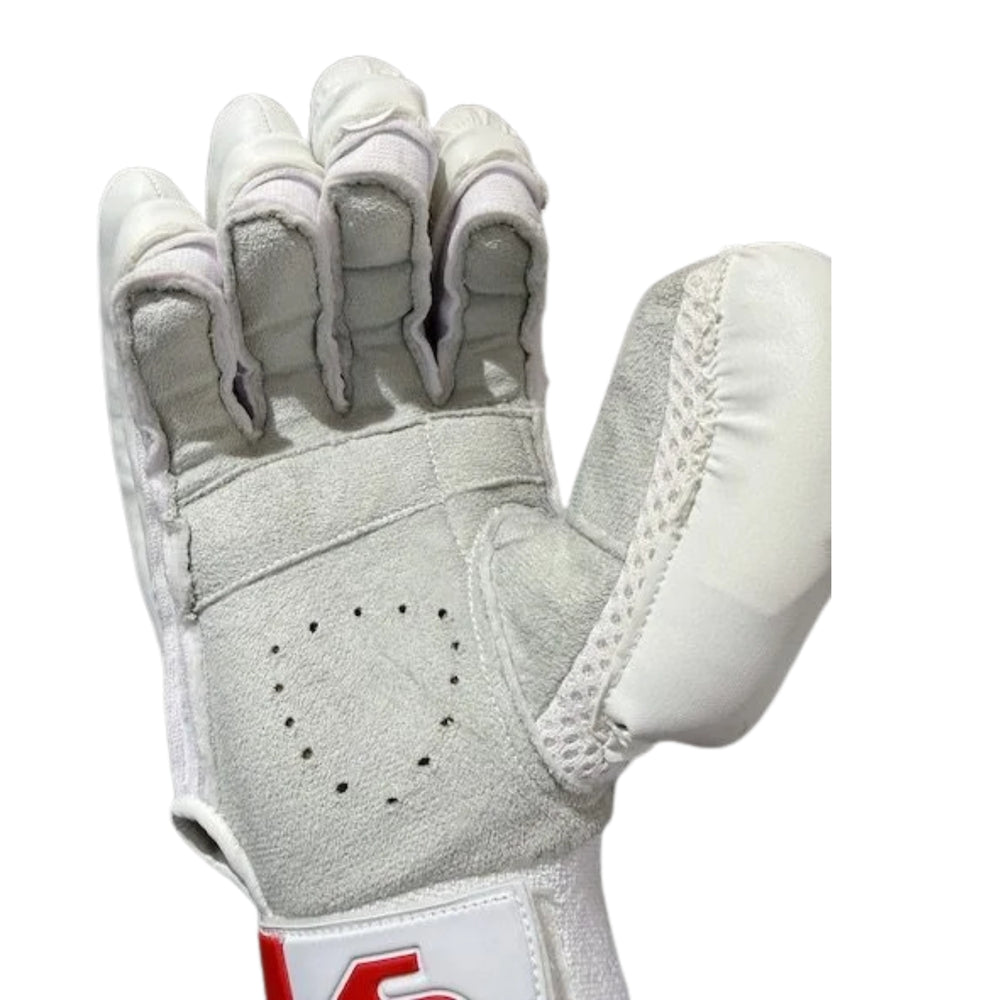 SG Sunny Tonny Icon Right Hand Batting Gloves, White/Red | Premium Leather Palm with High-Density Foam Protection & Pre-Curved Finger Design - Best Price online Prokicksports.com