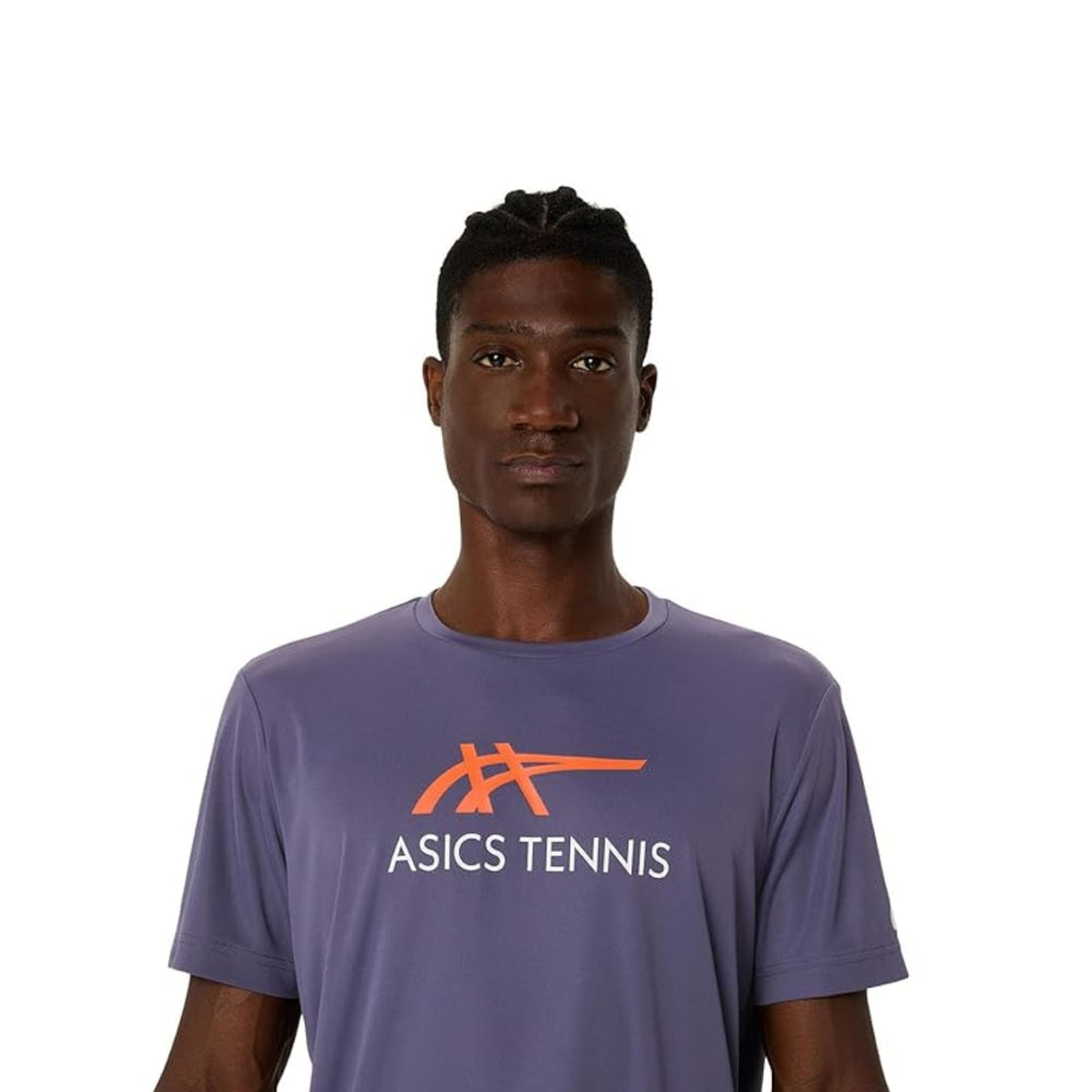 ASICS Men Court Graphic Tee Roundneck T-Shirt – Greyish Purple/Nova Orange | Breathable Sports Graphic Tee - Best Price online Prokicksports.com