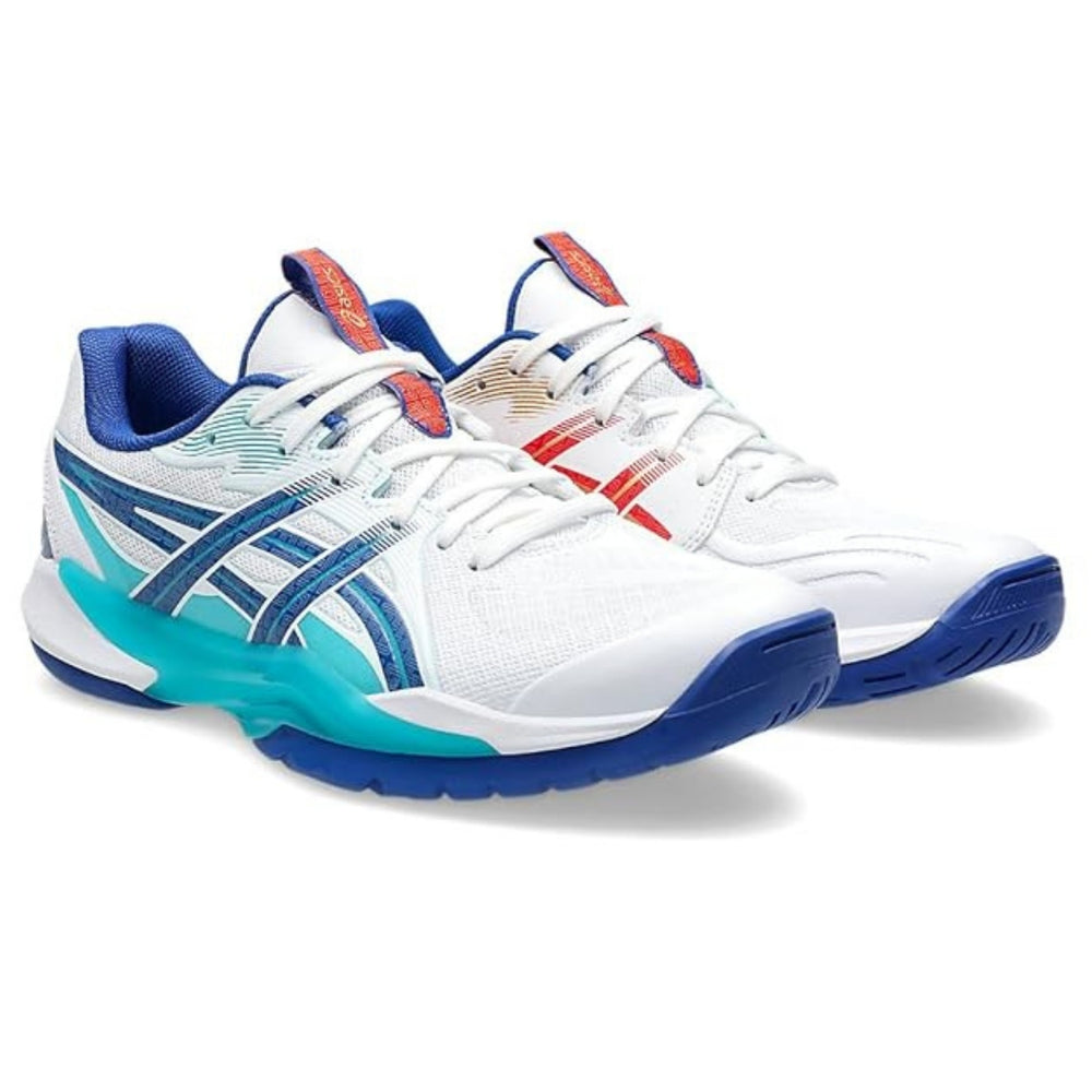 ASICS Powerbreak FF Men Indoor Court Shoes | FlyteFoam Cushioning & Maximum Stability for Badminton | White/ASICS Blue - Best Price online Prokicksports.com