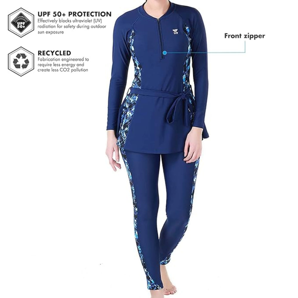 TYR Women’s Swimming Fullsuit Legsuit, Chlorine Resistant Fabric, Training Swimwear with Knee-Length Coverage – H.Navy/Blue/Black - Best Price online Prokicksports.com