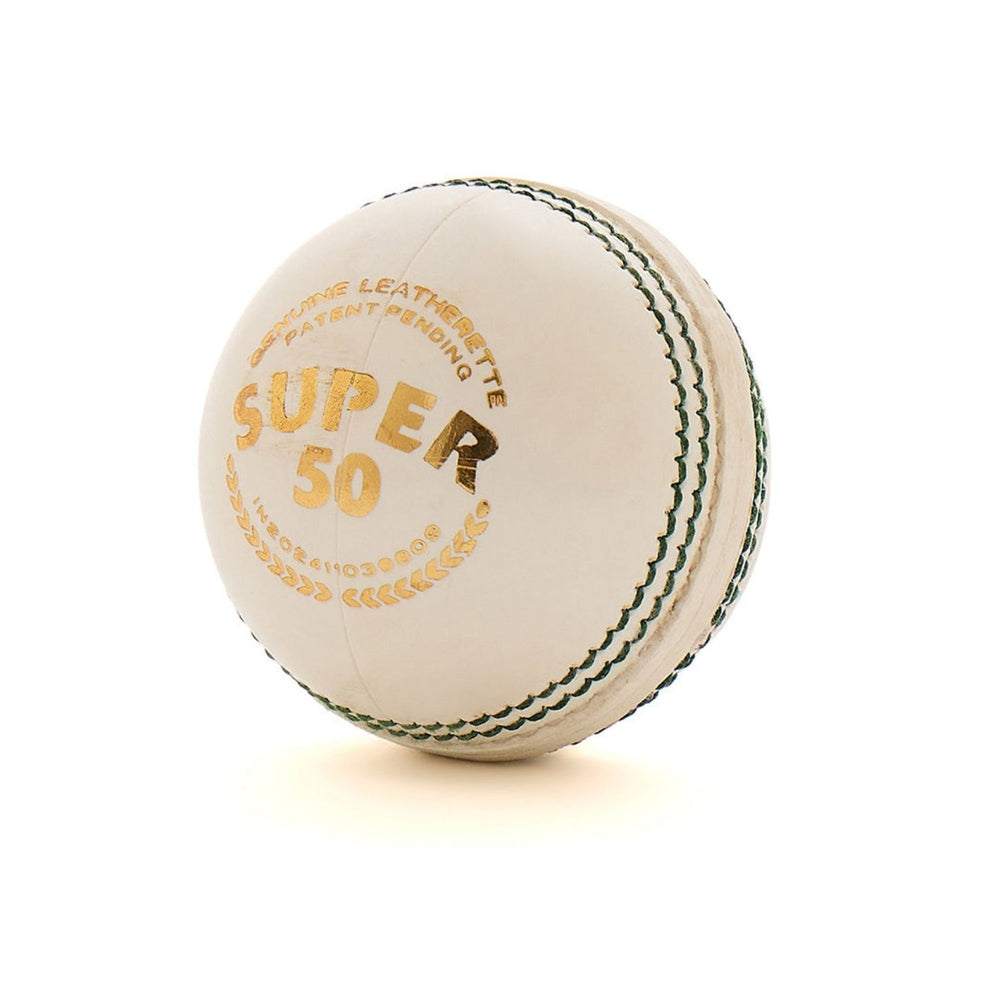 SG Super 50 Cricket Leather Ball, White – Adult, Alum‑Tanned Leather, 2‑Piece Construction, Waterproof Practice & Limited‑Overs Match Ball - Best Price online Prokicksports.com