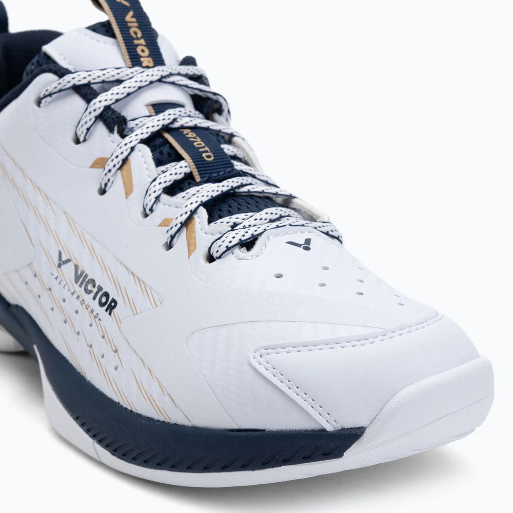 Victor A970TD-IN-AX Badminton Shoes – Bright White/Light Gold | Lightweight & High-Grip Court Performance - Best Price online Prokicksports.com