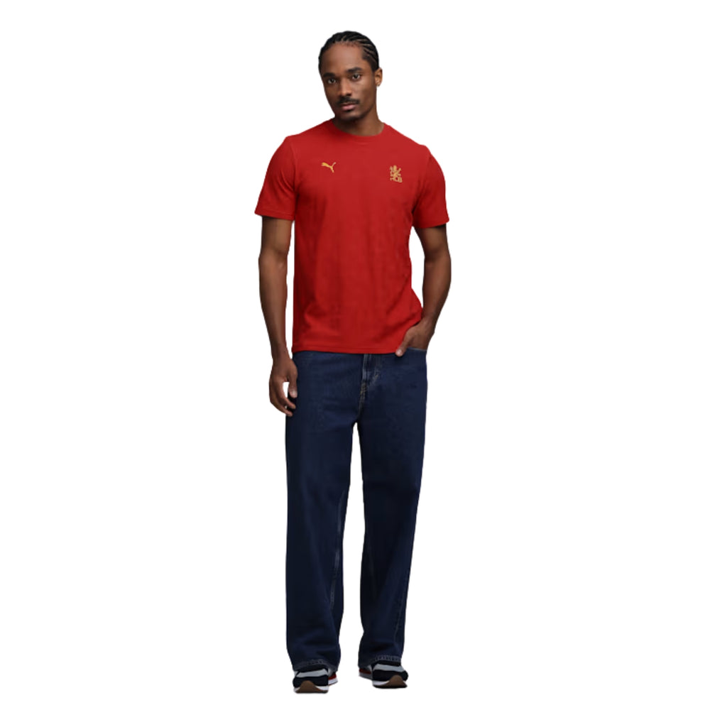 PUMA x RCB Jacquard Tee Round Neck T-Shirt for Men | Premium Jacquard Fabric with dryCELL Technology, Official RCB Branding & Regular Fit - Best Price online Prokicksports.com