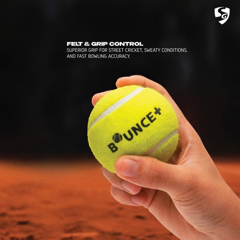 SG Bounce Plus Lightweight Tennis Cricket Ball | Premium Wool Felt | Natural Rubber Core | Consistent Bounce - Best Price online Prokicksports.com