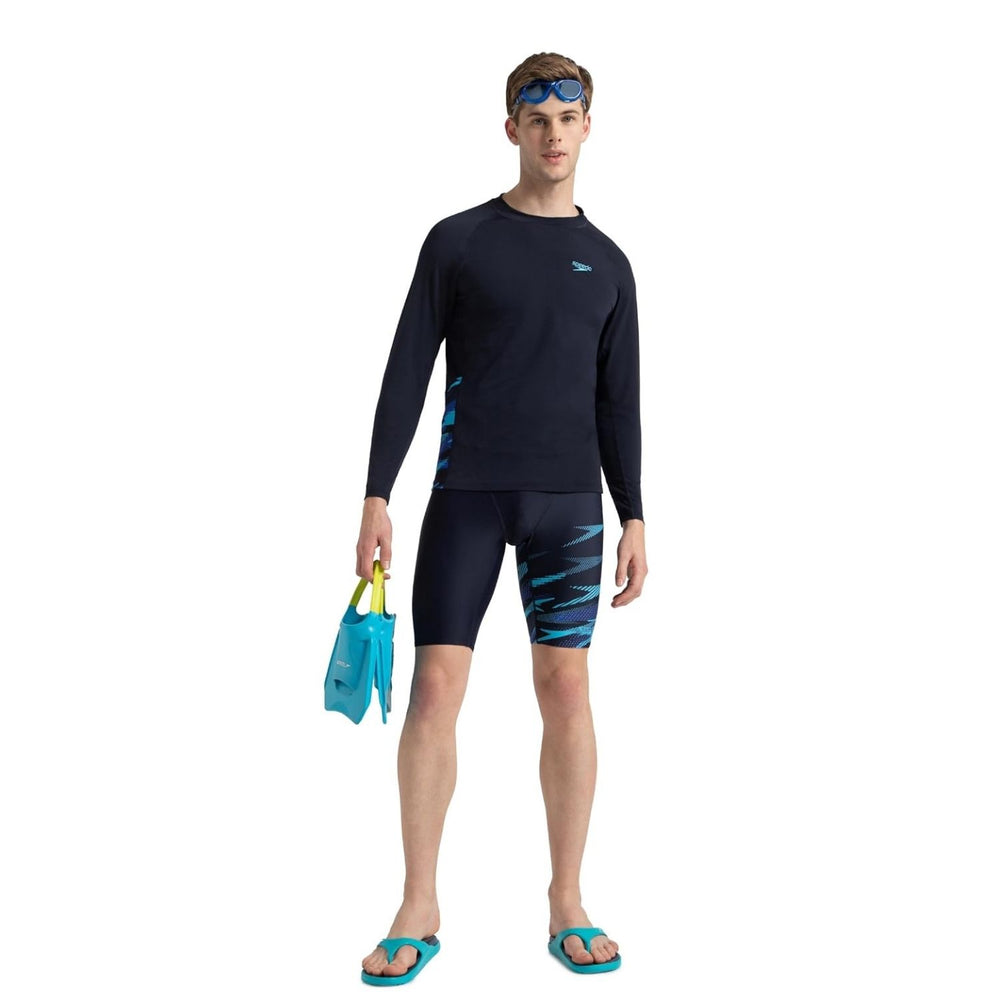 Speedo AM Performance Printed Swimactive Long Sleeve Suntop – Men UV Protection Swim Top, Quick Dry Stretch Rashguard, True Navy Blue/Cobalt Pop - Best Price online Prokicksports.com