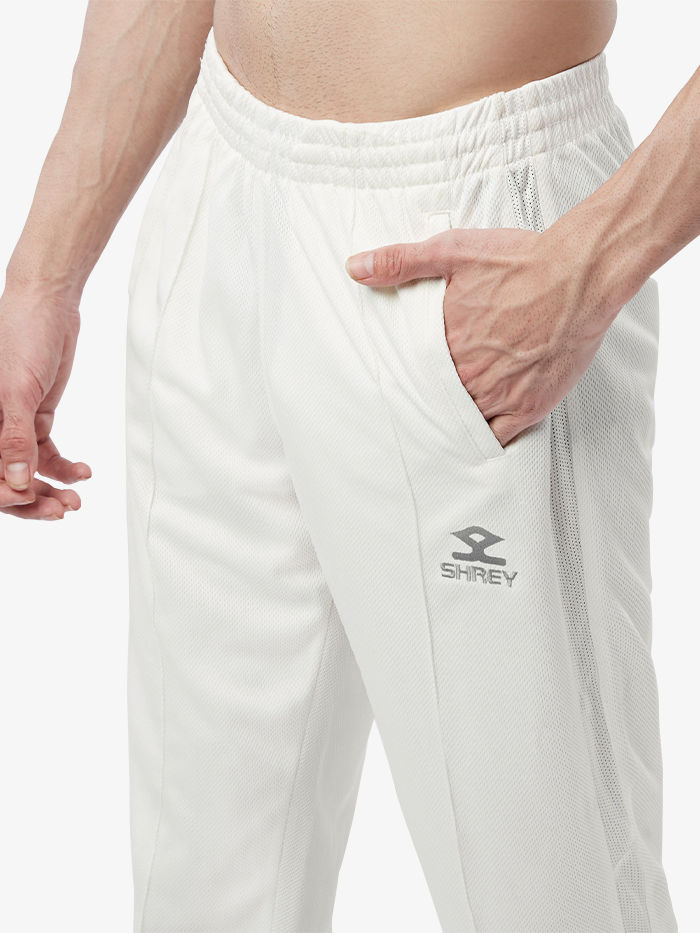 Shrey Cricket Match 2.0 Trousers | Breathable, Sweat-Wicking with Mesh Panels & Side Pockets | Off-White - Best Price online Prokicksports.com