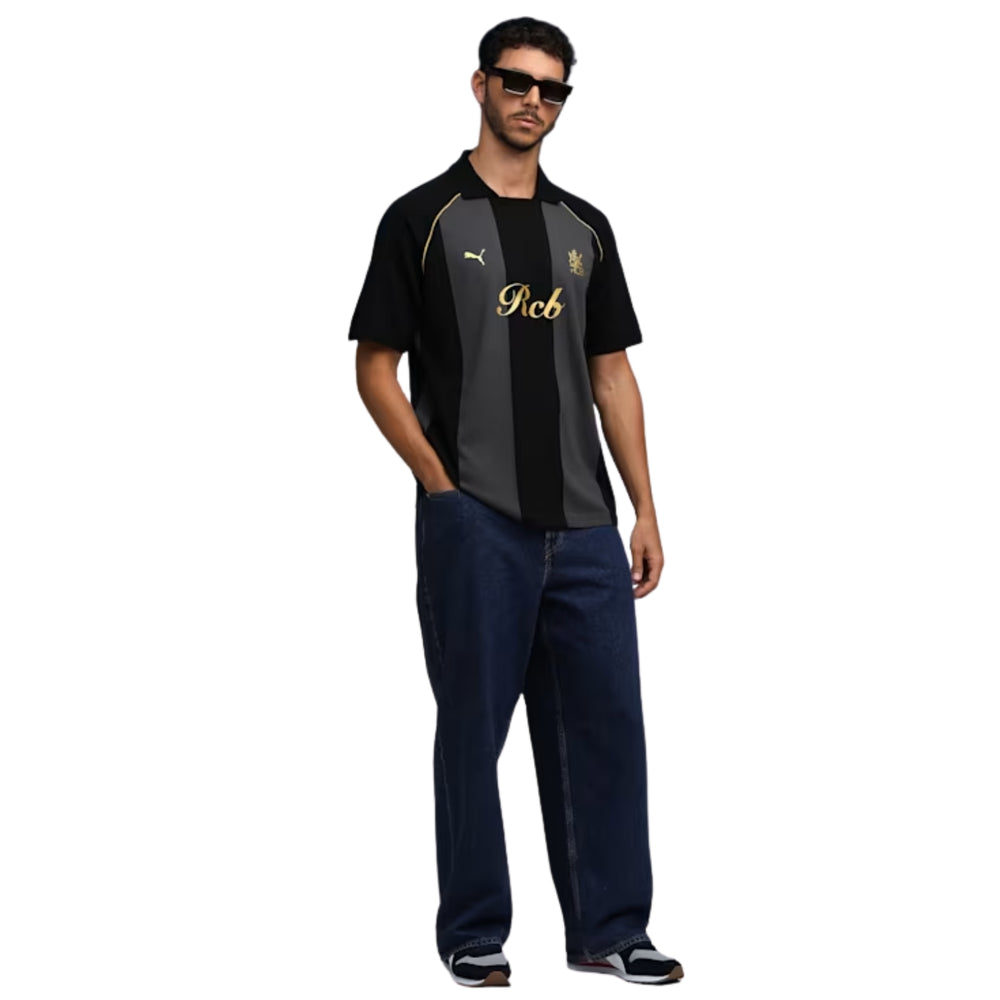 PUMA x RCB Striper Polo II Polo T-Shirt for Men | Classic Collar with Button Placket, Knitted Fabric & Official RCB Branding - Best Price online Prokicksports.com
